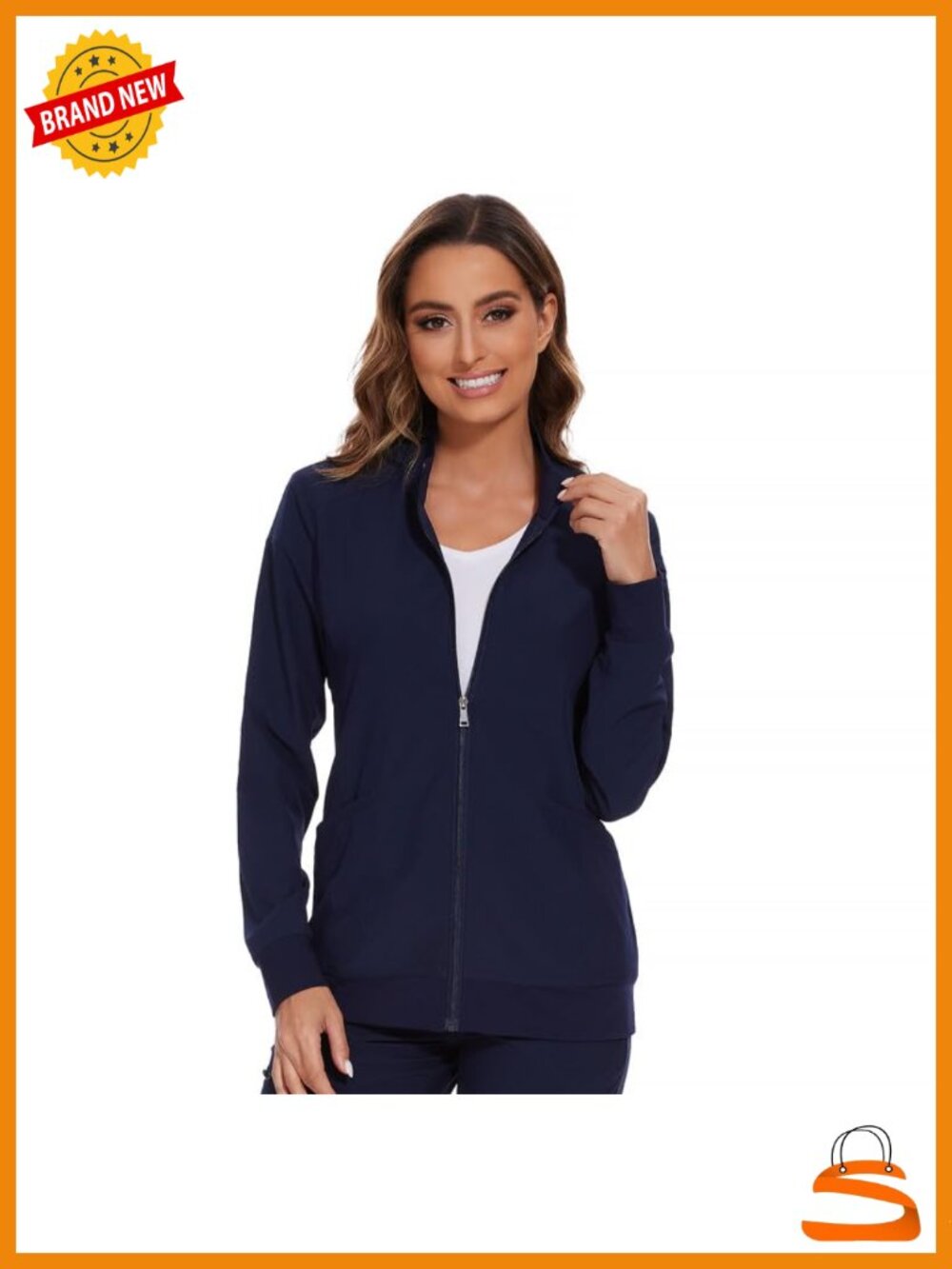 Scrub Jacket Zip Front Nurse Medical Uniform Polyester Spandex